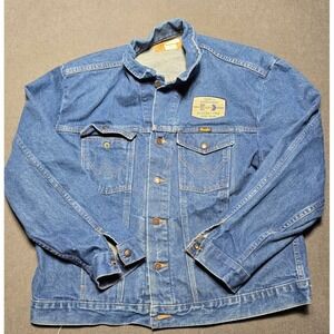 Vintage Wrangler Denim‎ Jacket Western Trucker Blue Safety Awareness 2XL Cowboy